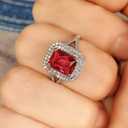 Vintage 925 Sterling Silver Promise Rings for Her，Ruby Ring Cocktail Rings Square Cut Red Gemstone Cubic Zirconia Anniversary Promise Ring Halo Ring Eternity Engagement Wedding Band Ring for Women, Size 6