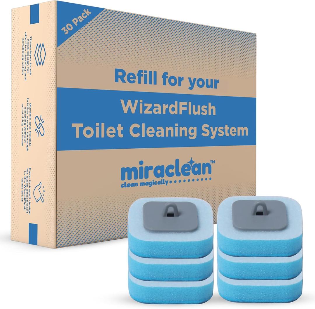 WizardFlush Toilet Brush Head Refill - Disposable Toilet Scrubber Refills - Removes Rust & Hard Water Stains - Toilet Bowl-Cleaner for Bathroom - 30 Disposable Brush Heads