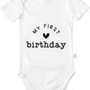 My First Birthday Bodysuit, Baby Boys Girls Cotton Romper Jumpsuit Outfits Short-Sleeve Toddler 0-24 Months (White)