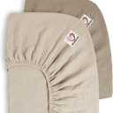 Bearmoss Muslin Crib Sheets - 100% Cotton Fitted for Standard Crib & Toddler Bed Mattress 52"x28" - Soft Breathable Neutral for Boys Girls - 2 Pack (Oat Latte)