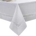 EHouseHome Heavy Duty Fabric Tablecloth with White Lace-Waterproof/Wrinkle Free/Stain Resistant/Oil Proof-for Dining,Indoor&Outdoor,Wedding,Holiday,White,Rectangle 60x84Inch