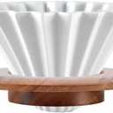 Ceramic Coffee Dripper Pour Over Coffee Maker with Wood Stand Elegant Flower Shape Filter