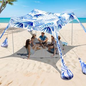 2PM SPORTS Beach Tent Sun Shelter 10x10 FT - UPF 50+ UV Protection, 8 Sandbags, Easy Setup, Portable Beach Shade Canopy for Family Picnic Camping Travel