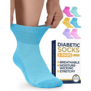 Pembrook Ankle Diabetic Socks for Women and Men | 6 Pairs | Wide Calf and Ankle Neuropathy Socks for Women | Moisture Wicking Womens | Diabetic Socks Women 9-12