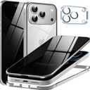 Metal Titanium Privacy Case for iPhone 17 Pro Max, Built-in Privacy Screen Protector & Camera Lens Protector, Magnetic Adsorption Double Sided Tempered Glass Anti Peep Anti Spy Cover for Men Women
