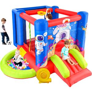 Inflatable Bounce House with Slide, Jumping Castle with Blower for Kids Play House with Wave Pool