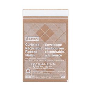 3M Curbside Recyclable Padded Mailer #0 Bubble Cushion Self-Adhesive Closure 7 x 11.25 Natural Kraft Carton 1Pcs