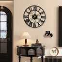 Large Wall Clock for Living Room Decorative 13.78 in Round Silent Vintage Industrial Black Metal Big Roman Numeral Wall Clocks for Kitchen,Bedroom Home Decor