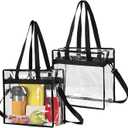 VENO 2 Pack Clear Bag for Stadium Events Approved, 12x6x12 Large Beach Tote Bags Transparent Crossbody Lunch Purse for Women
 Black 