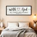 With God All Things are Possible Inspirational Framed Wall Art, 40''15'' Positive Religious Rustic Bible Verse for Christian God Jesus Christ Prayer, Horizontal Holy Catholic Scripture Decor Black