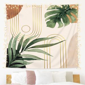 KOMLLEX Abstract Boho Mid Century Tapestry Tropical Leaves Modern Geometric Arch Minimalist Bohemian Plant Botanical Aesthetic Wall Hanging Neutral Home Decor Art for Living Room Bedroom Dorm 78Lx59W (green)