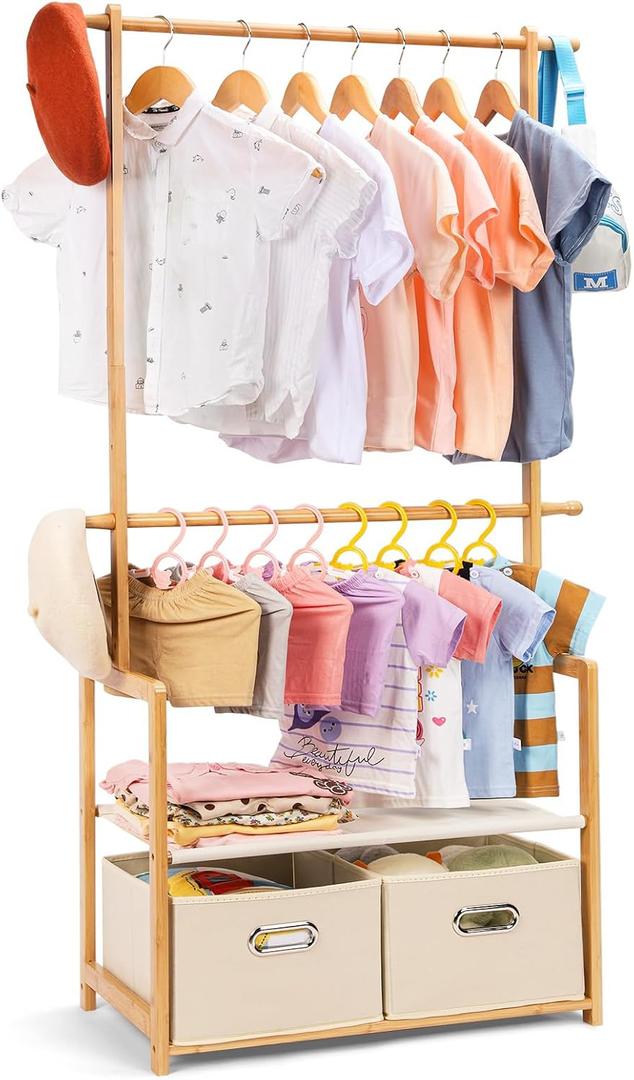 Bamboo Kids Clothing Rack: Holds Up To 121 Lbs of Dress-Up Clothes