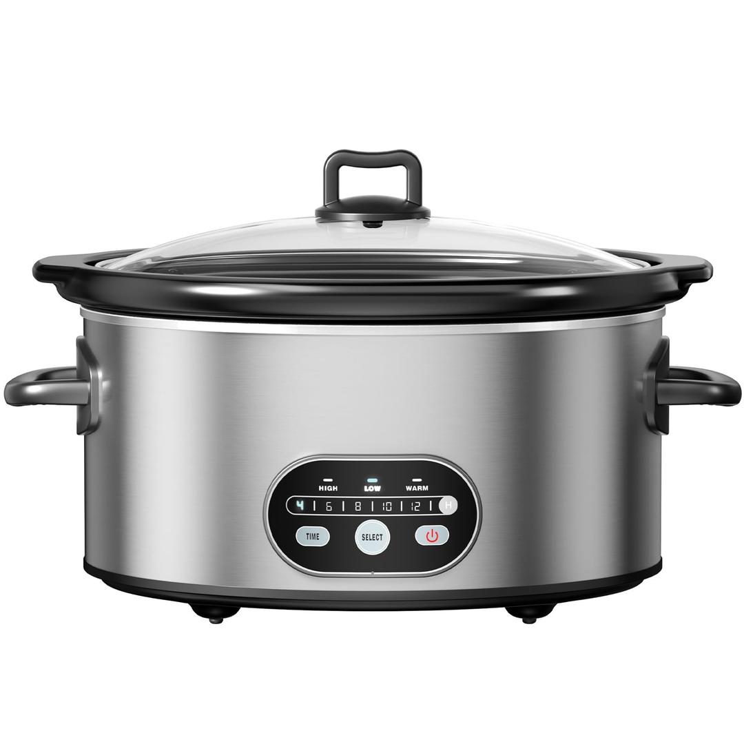 OLIXIS Slow Cooker 8 Quart, Ceramic Nonstick Coating, Programmable Slow Cooker with Dishwasher Stoneware Pot and Tempered Glass Lid, Multi Cookers with 3 Temperature, 35in Tangle Free Cord, Black