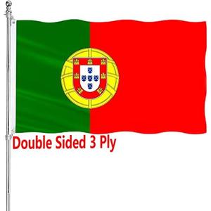 Portugal Flag 3x5 Foot Double Sided Portuguese Flag for Outdoor Car Wall Heavy Duty 3 Ply 210D Polyester Portugal National Flag Banner with Durable Canvas Header and 2 Brass Grommets