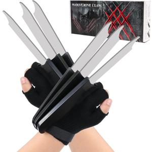 2 PCS Wolf Claws, New Upgrade Wolf Claws with Retractable Function, 3D Cosplay Wolf Claws for Adult with Gloves Fits Most Finger Sizes - Silver