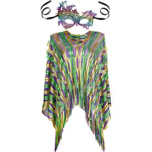 Frienda Mardi Gras Outfit for Women Mardi Gras Poncho Scarf Shawl Costume Apparel Accessories Masquerade Party(1)