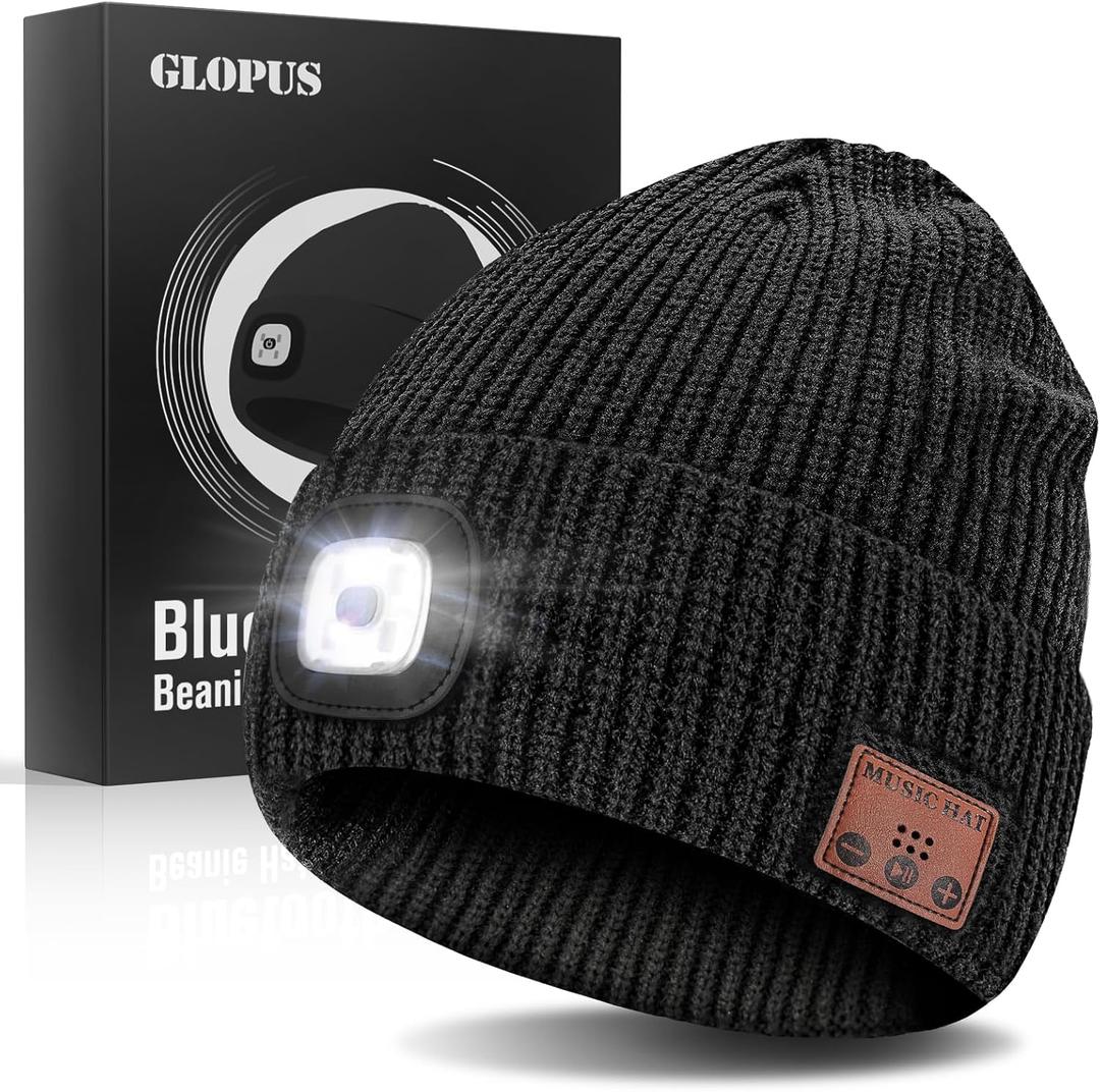 Stocking Stuffers for Adults Men, Bluetooth Beanie Hat with Light, Christmas Stocking Stuffers for Teen Boys (Black)