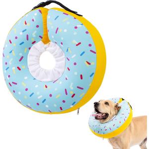 Dog Cone Collar Inflatable Donut for Large Medium Small Dogs, Soft Waterproof Dog Cone Alternative After Surgery Prevents Licking Wounds Easy Clean (Blue, M (Neck 9"-12"))