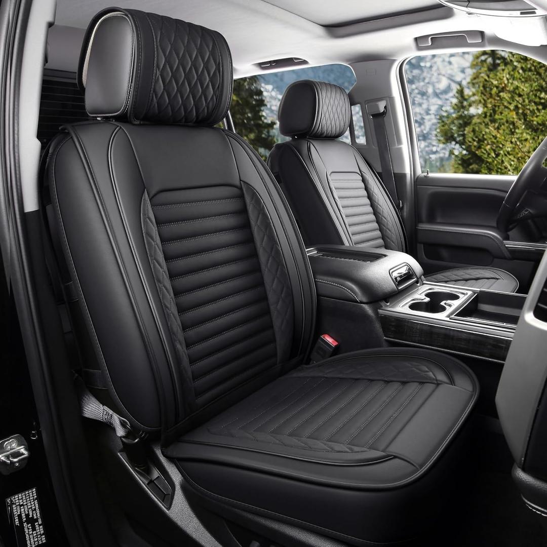 JOJOBAY Chevy Silverado Seat Covers,GMC Sierra Seat Covers,Custom Fit 2007-2025 1500 2500HD 3500HD Crew Double Extended Regular Cab,LT LZT RST Trail Boss(Full Set,Black)