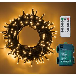 GHJ 100 LEDs Battery Operated Christmas Lights On Dark Green Cable, Waterproof Indoor/Outdoor String Fairy Lights with Remote Control for Xmas Tree, Garden, Party