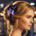 2 x Yokawe LED Light Up Hair Bow Clip,Black Tulle Flower Prom Wedding Costume Accessory with Pearls & Feathers for Women