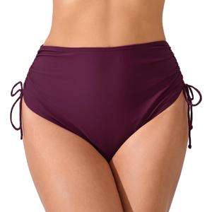 JOYBIK Women's High Waisted Full Coverage Bikini Bottoms Tummy Control Adjustable Drawstring Swim Bottoms (S)