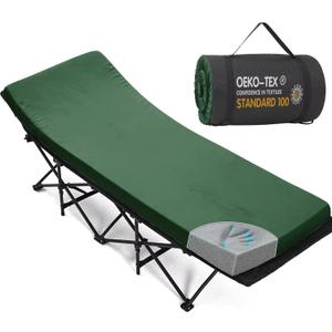 CYMULA Camping Cot Mattress 2in Memory Foam Sleeping Pad,Soft Warm Non-Slip Camping Mattress Topper with Retaining for Adults,Portable Roll up Pad for Travel(75 x30)only Mattress (Dark Green)