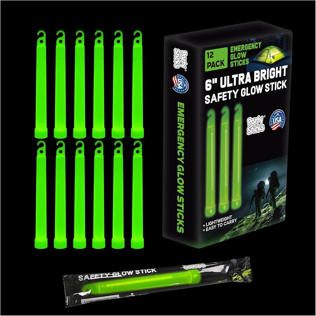 PartySticks Emergency Glow Sticks - 12 Ultra Bright Individually Wrapped Military Grade Chem Lights - 12 Hour Bulk Tactical Light Sticks for Survival Gear, Camping, and Power Outages