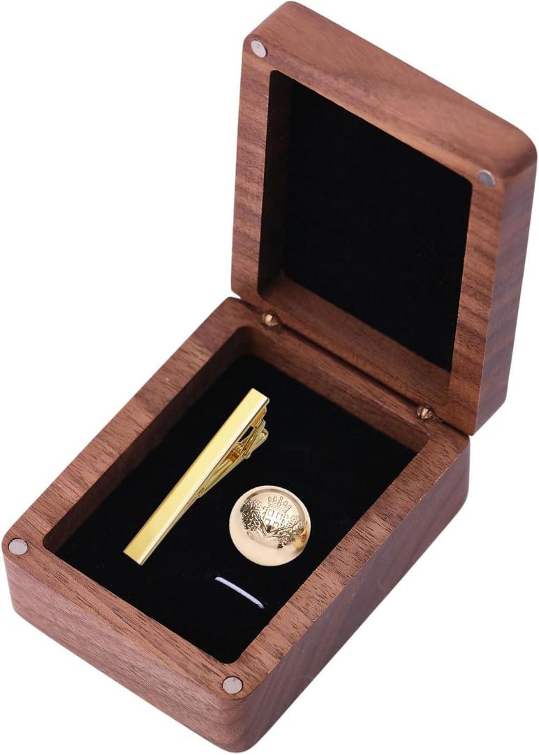 CHGCRAFT Walnut Wooden Cufflinks Box Black Storage Gift Box Jewelry Display Box for Engagement Birthday Anniversary, 3.35×2.36×1.38 inch