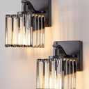 EDISHINE Bathroom Light Fixtures, Modern Wall Sconces Set of Two, Crystal Bathroom Vanity Llight, Indoor Lighting Fixtures Over Mirror, Black Wall Lamp for Bedroom