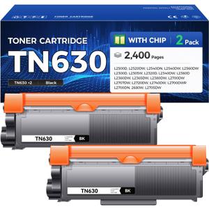 TN630 Toner Cartridge Black 2-Pack Printer Replacement Compatible for Brother TN-630 TN660 TN-660 HL-L2380DW HL-L2320D HL-L2340DW DCP-L2540DW MFC-L2700DW MFC-L2720DW HL-L2300D HL-L2360DW MFC-L2740DW