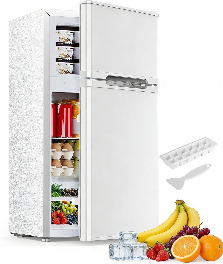 Electactic 2.5 Cu.Ft Mini Fridge with Freezer, Double-Door Compact Refrigerator, Adjustable Glass Shelves, Mechanical Thermostat & Leveling Feet, Space-Saving for Apartment/Dorm/Office, White