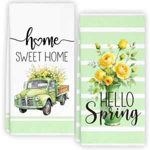 Watercolor Yellow Rose Flowers Floral Spring Kitchen Towels Dish Towels Dishcloth, Seasonal Summer Decor for Kitchen Bathroom Home, 16 x 24 Farmhouse Decoration Hand Towels Set of 2. (114)