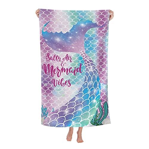 COMFAR Mermaid Microfiber Beach Towels for Girls/Kids Personalized Beach Towels for Toddler/Baby, Cute Beach Towel, Thin Quick Dry Pool Towel 30"x 60"