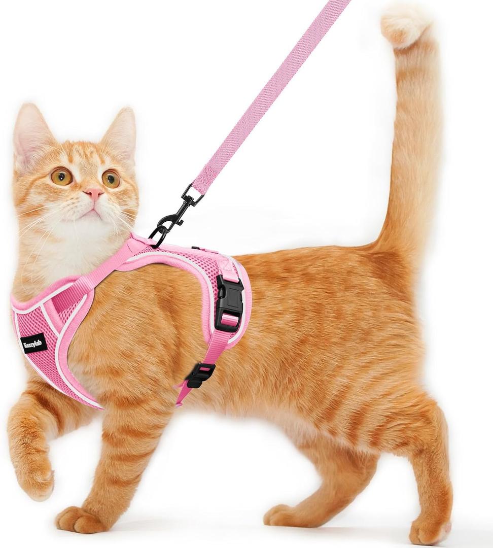 Cat Harness and Leash for Walking Escape Proof Soft Adjustable Cat Leash Breathable Comfortable Vest Easy to Wear Kitten Harness for Outdoor Travel (Pink, M (13-18lb))