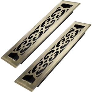 2x12 Inches 2 Pack Heavy Duty Walkable Floor Register Easy Adjust Air Supply Lever Floor Vents - Charlotte Design - Vent Cover for Home Floor - Antique Brass
