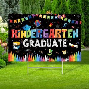 Maitys Graduation Kindergarten Yard Sign 2025 Graduation Outdoor Decoration Kindergarten Graduation Lawn Signs Graduation Lawn Stake Supplies(Black)