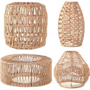 4 Pcs Rattan Lamp Shade Woven Pendant Replacement, Paper, Classic, Approx. 9.06 x 3.94 inches/ 23 x 10 cm