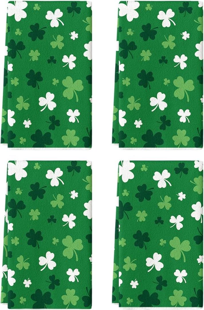 Artoid Mode Green Clover Shamrock St. Patrick's Day Kitchen Towels Dish Towels, 18x26 Inch Farmhouse Holiday Spring Decoration Hand Towels Set of 4