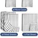 Split King Size 5 Piece Sheet Set - Comfy Breathable & Cooling Sheets - Hotel Luxury Bed Sheets for Women & Men - Deep Pockets, Easy-Fit, Soft & Wrinkle Free Sheets - Grey Stripes Oeko-Tex Bed Sheets