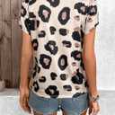 SweatyRocks Women's V Neck Leopard Print Tops Casual Short Sleeve T Shirts Fall Outfits (XL)
