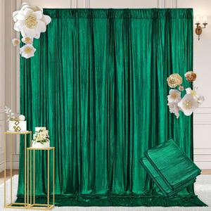 Green Sequin Backdrop Curtains 9.6x10ft - Photography Backdrops with Non-Shedding Glitter Wrinkle-Free Stage Drapes for Wedding Christmas Studio Shoots (4.8x10ft 2 Panels)