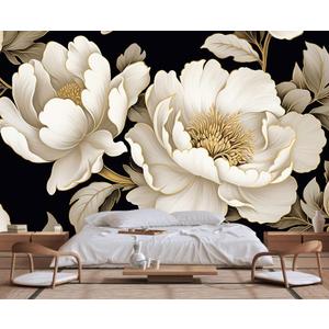 Vintage Peony Buds and Leaves Floral Seamless Pattern Wallpaper for Bedroom, Living Room, Bathroom Wall Backgrounds(Non-self-Adhesive) (149" x 96", 137)