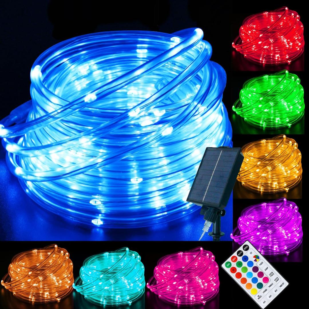 LitHome 33 FT Solar Rope Lights Outdoor Waterproof, 18 Colors Changing 100 LED Rope Lights for Outside with Remote, Solar String Light with Timer for Pool Trampoline Tree Garden Yard Christmas Decor (Multicolor)