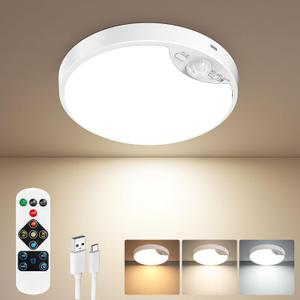 10000mAh Rechargeable Motion Sensor Ceiling Light with Remote, Battery Operated Closet Light No Wiring, Magnetic Wireless LED Ceiling Lights,3 Color Indoor Overhead Lamp for Shower Pantry Shed Hallway (3CCT-7-White)