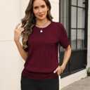 Zeagoo Cable Short Sleeve Sweaters for Women Summer Spring Cute Tops 2026 Trendy Business Causal Outfits Work Blouses Clothes (Red, L)
