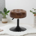 LUE BONA Adjustable Vanity Stool, 360°Swivel Vanity Chair for Makeup Room, Brown Stool Chair for Vanity, Small Faux Leather Vanity Stools for Bathroom, Living Room