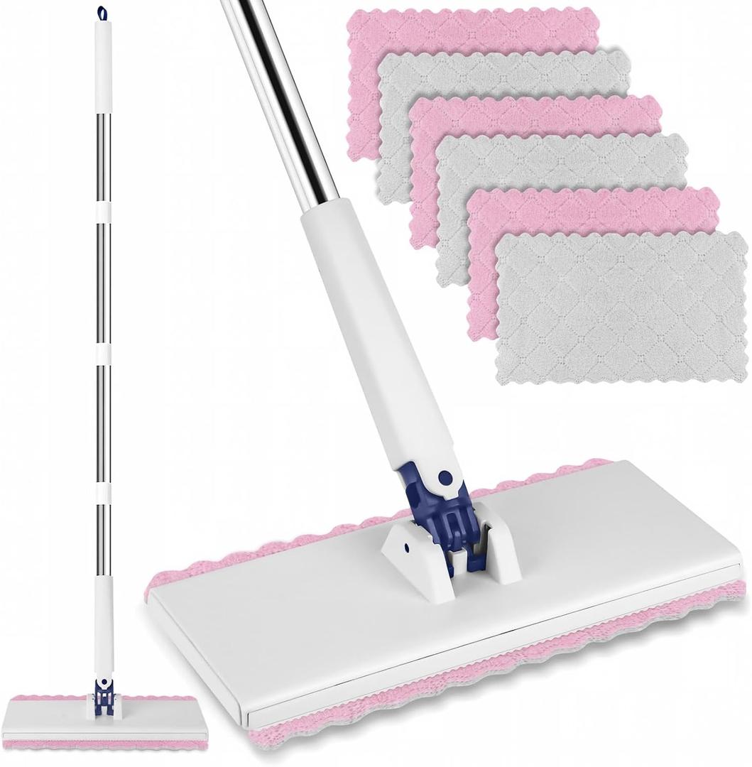 Snap Grip Mini Mop with 6 Washable Pads, Zero-Touch Flat Floor Mop for Wall