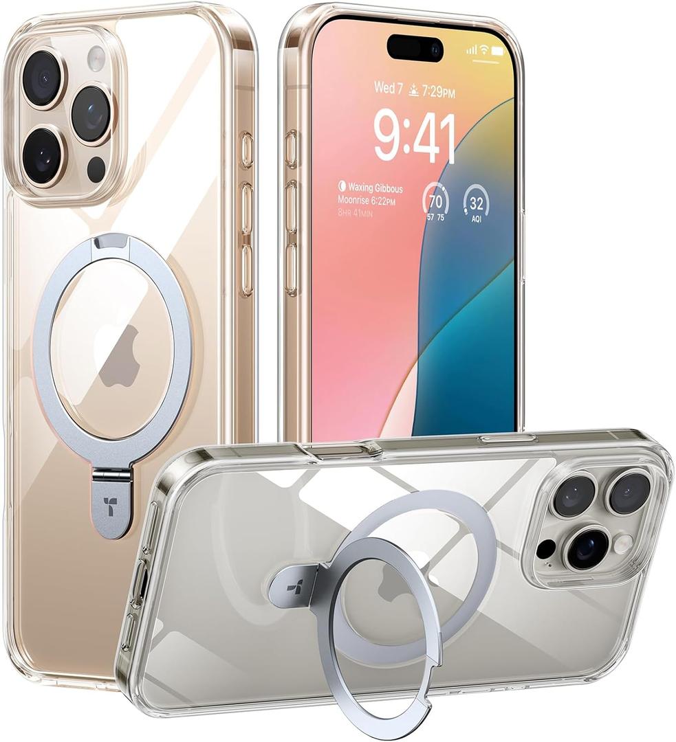 TORRAS for iPhone 16 Pro Max Case Clear with Stand, [Fit for MagSafe][Shockproof Military Grade Protection] Slim Magnetic Phone Case for iPhone 16 Pro Max 6.9" 2024