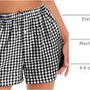 Boxer Shorts for Women Summer Gingham Pajama Casual Plaid Shorts Y2K Beach Bottoms with Pocket(Black, S) (S)